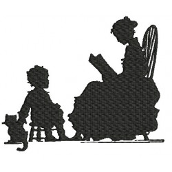 Stickserie Nostalgie Silhouette - Vorlesestunde